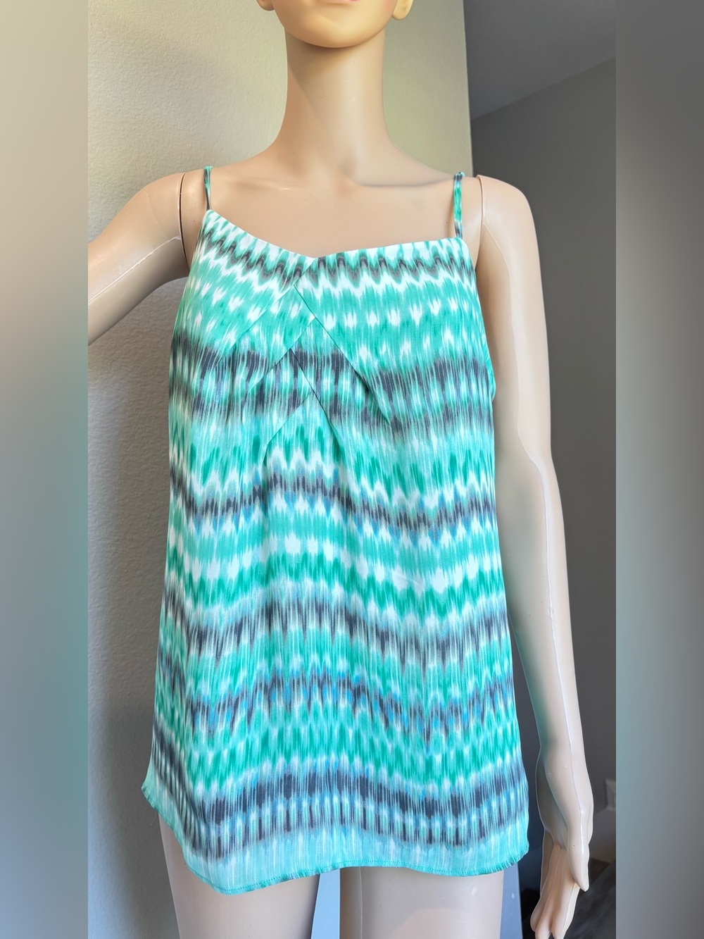 Banana Republic Aqua, White & Gray Printed Spaghetti Strap Cami